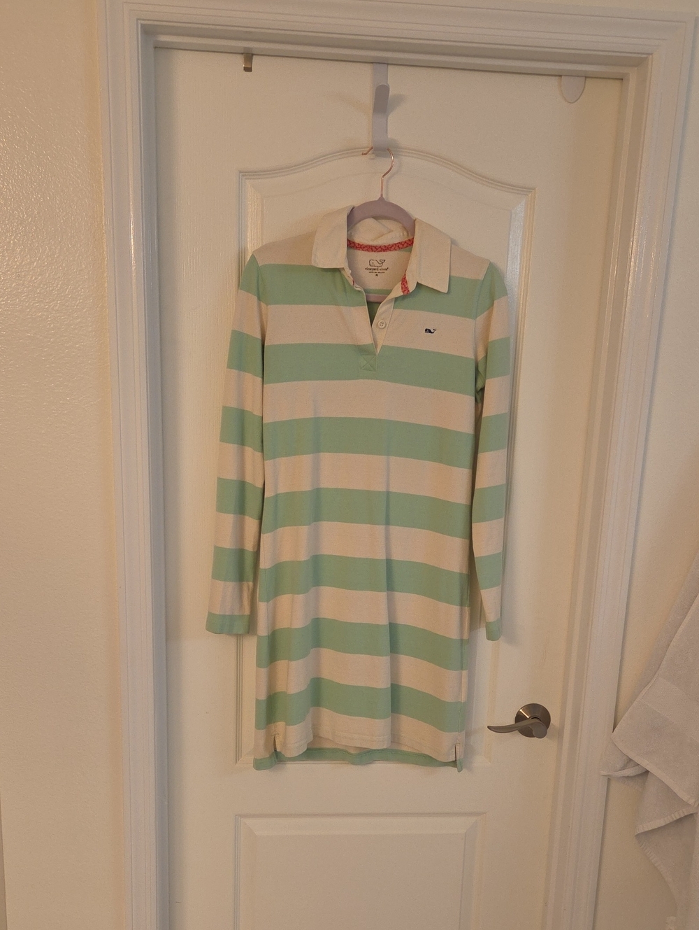 Vineyard Vines Mint & Cream Striped Long-Sleeve Polo Dress